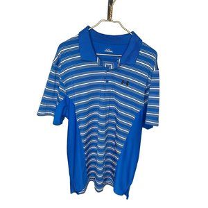 Xl Under Armour Blue Black White Stripe Golf Polo SS Shirt Mens